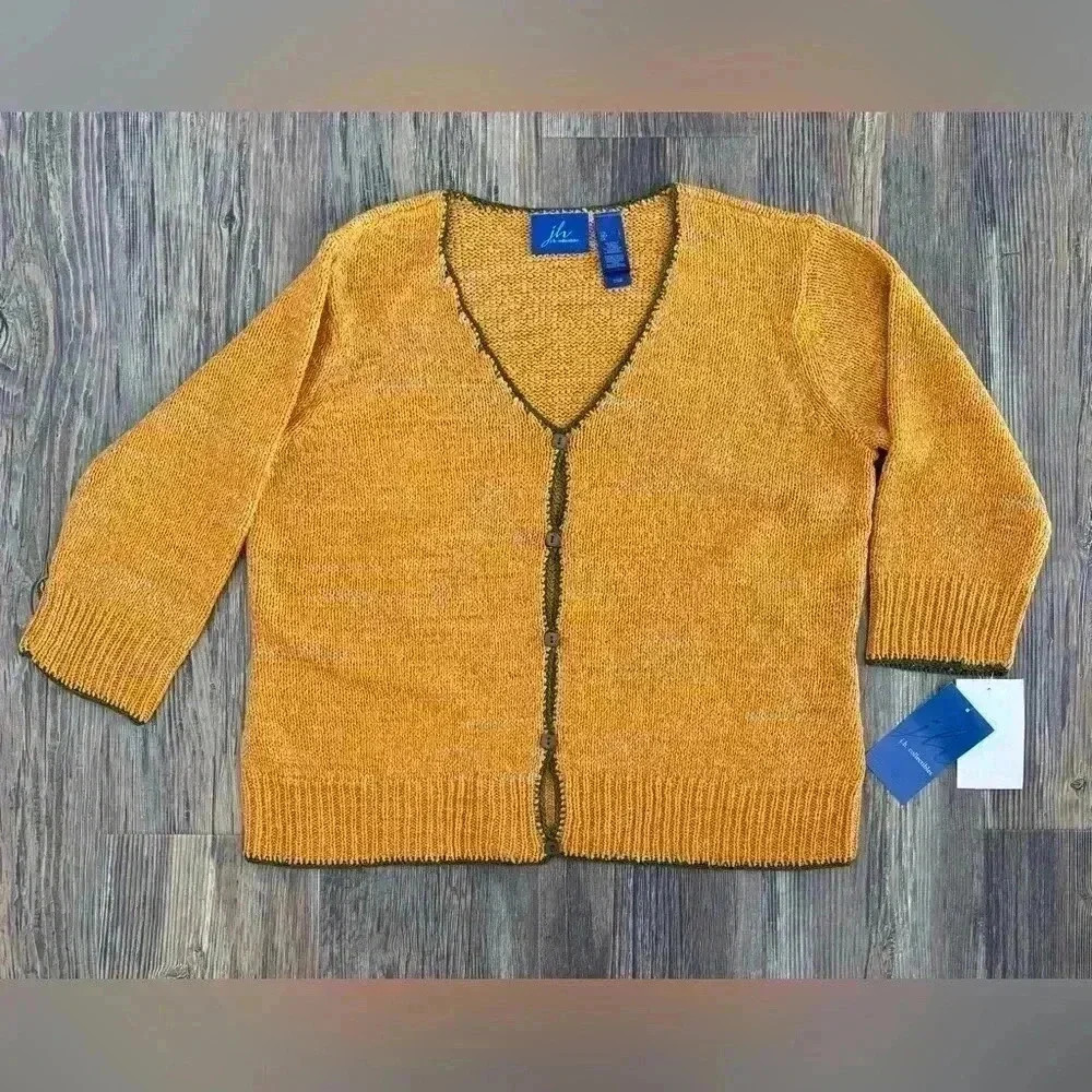 J.H. Collectibles Knit Cardigan Sweater Women’s Lg Orange Green 3/4 Sleeve NWT